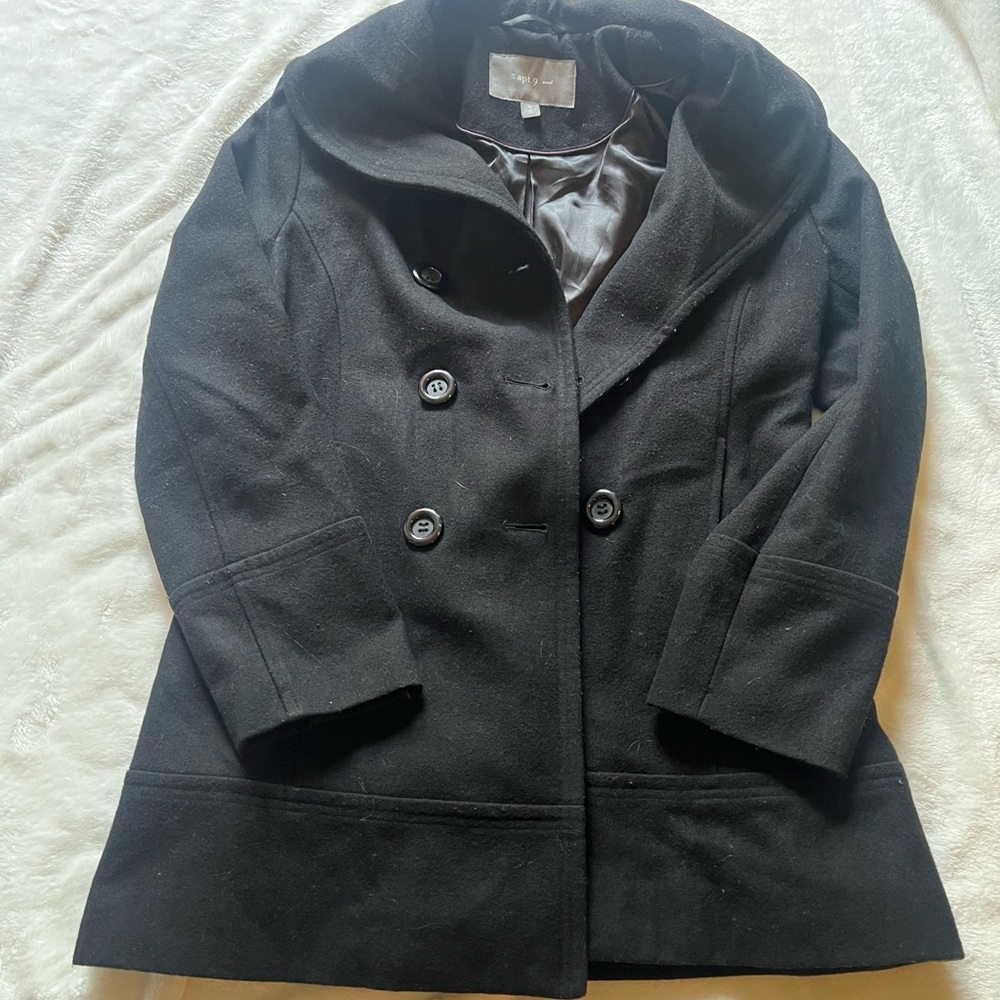 Apt 9 Peacoat Womans Medium - Wool Black - Shawl Collars Thick Warm Cozy - Picture 5 of 8